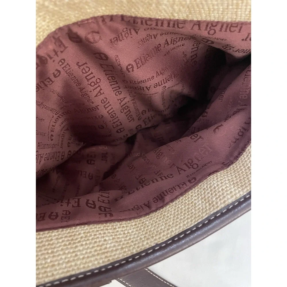 Vintage Etienne Aigner Handbag Straw Woven With Leather Accents
